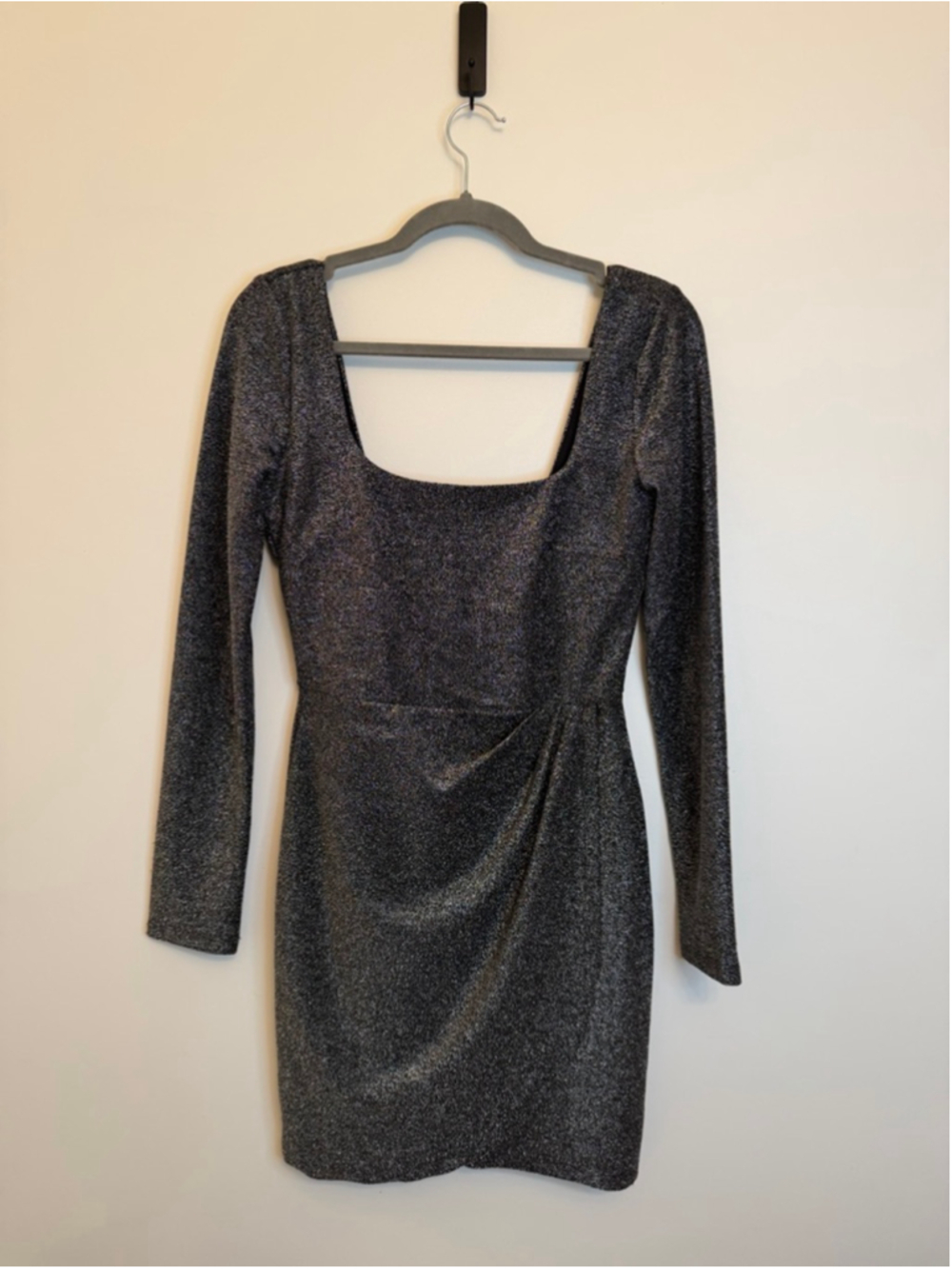 Women Altard State Small Black Silver Shimmer Sparkly Long Sleeve Mini Dress